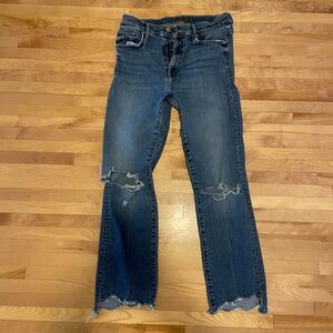MOTHER The Insider Crop Step Chew Dancing on Coals Distressed Blue Jeans Size 29